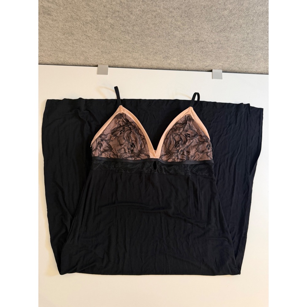 Soma Cool Nights Nightgown and Robe Set Black Pink Lace Trim Medium 2 Piece Set - Picture 12 of 15